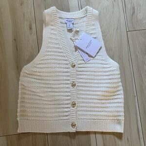Song of Style Aimee Song Knit V Neck Sweater Tank Vest Waistcoat Ivory Large NWT